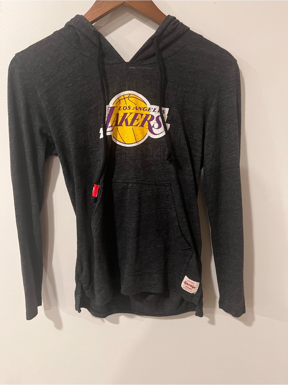 Vintage Sportique LA Lakers Hoodie Made USA High Low Hem Gray Black S